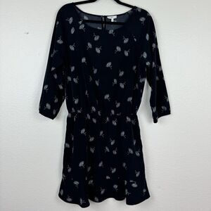 Joie Arryn B Long Sleeve Blouson Flounce Dress Dandelion Print Black Caviar M